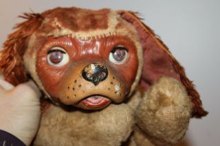 Vintage LADY Rubber Face Dog Brown Eyes Open/Close Stuffed Animal Toy 15 