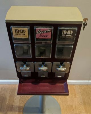 Triple Head Vintage Red Candy Vending Machine on Stand 2