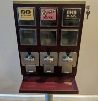Triple Head Vintage Red Candy Vending Machine on Stand 3