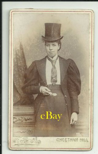 Cdv Photograph Lady Wearing Top Hat,  Cheetham Hill,  Manchester