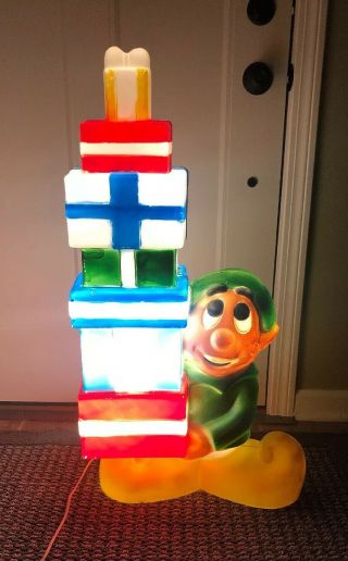 Vintage General Foam Lighted Blow Mold Christmas Elf With Presents 35 