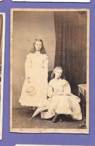 Sisters With Parasol Vintage Old Cdv Photo Cantle Barnard Of Bedford De