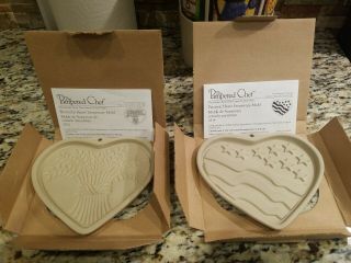 3 Pampered Chef Stoneware Cookie Molds Bountiful,  Patriotic Heart,  Farmyard