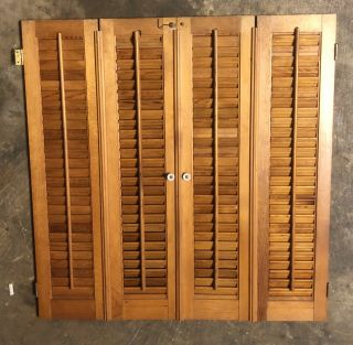 Vtg Interior Wood Shutters Louvered Natural Wood 31.  5”t X 31”w