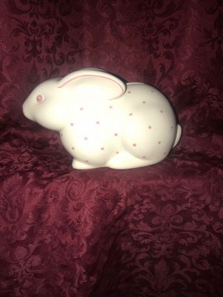 Tiffany Co Ceramic Bunny Rabbit Piggy Bank Made In Italy Pink White 9” Polkadot
