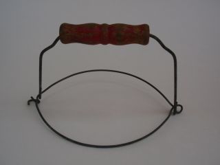 Vintage Metal Canning Jar Wire Lifter Red Wood Handle Distressed Kitchen Country