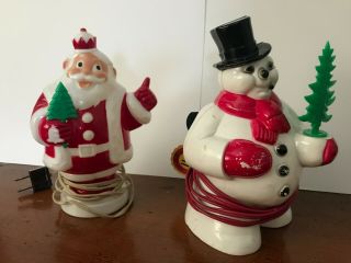 PAIR (2) Vintage Royalite (?) Santa and Snowman Light Decoration 1950s Christmas 3