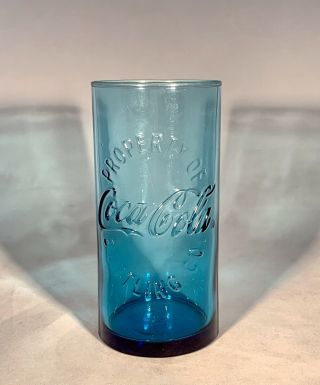 Vintage Collectable Blue Glass Tumbler - “property Of Coca Cola Bottling Co.  ” - 5.  5”