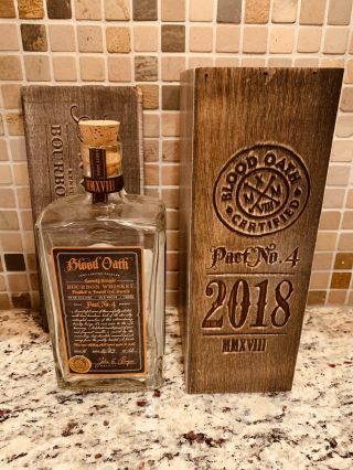 Blood Oath Pact No.  4 Empty Bourbon Whiskey Bottle & Wood Box Limited Release
