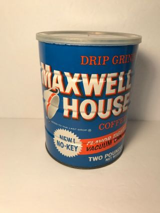 Vintage Maxwell House Coffee Can Drip Grind 2 Pound Tin No Key