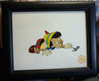Disney Serigraph Cel " 1940 Pinocchio & Jiminy Cricket " Limited Edition Framed