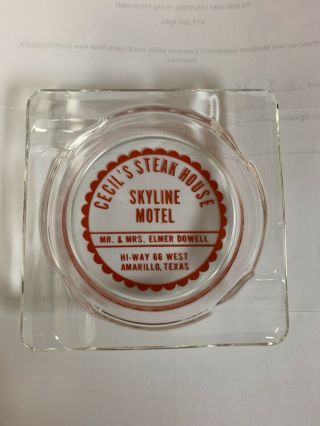 Vintage 1950s Amarillo Texas Roadside Motel Advertising Glass Ashtray Gas Oil