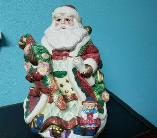 Large Centerpiece Santa Claus Cookie Jar Candy Cane Toys Ceramic 14 "