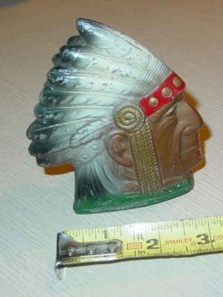 Old Indian Chief Head 4 " Cast Metal Still Bank Native American