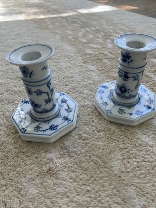Royal Copenhagen Candlesticks Pair Blue And White Porcelain