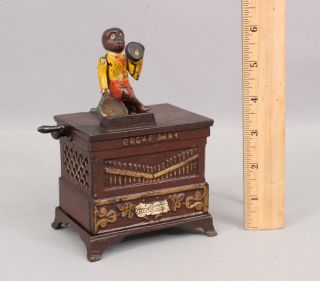 Antique 19thc Kyser & Rex Cast Iron Monkey Organ Mechanical Bank Nr