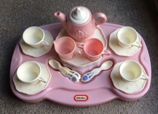 Little Tikes Victorian Tea Set Pretend Play Food Dishes Lazy Susan Vintage Pink
