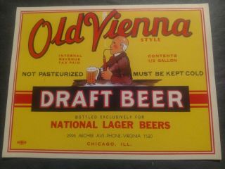 1930s Old Vienna Irtp Beer 1/2 Gallon Bottle Label National Lager