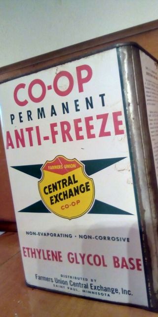 Vintage Farmers Union Co - Op Central Exchange Anti - Freeze Metal Can 1 Gal.