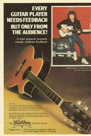 1982 John Lodge Of The Moody Blues On Tour With Washburn Guitar - Vintage Ad