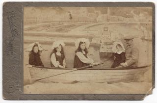 Cabinet Card Photograph Gentleman & Children In Rowing Boat By Claude Low