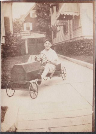 A158 - Kid In Old Toy Pedal Car - Old/vintage Photo Snapshot