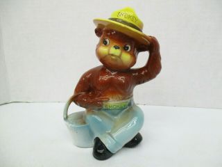 Vintage Smokey The Bear With Pail Ceramic Coin Bank Made In Japan