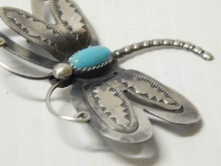 Large Showy Vintage Navajo Indian Dragonfly Pin Turquoise Sterling Silver A,  Gift