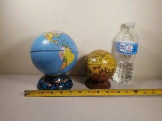 (2) Vintage Ohio Art 5&8 Inch Metal Globe Old World Bank With Stopper