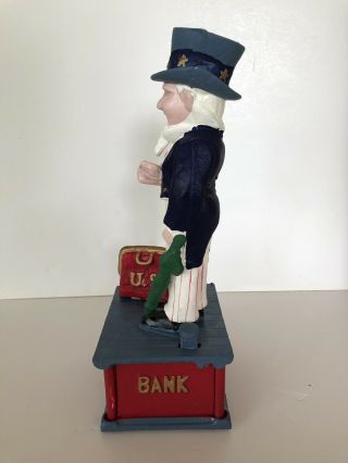 Monogram Cast Iron Penny Bank Mechanical Bank Uncle Sam Vintage 3