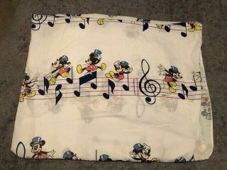 Vintage Walt Disney Mickey Mouse Music Notes Twin Fitted Bed Sheet Rare