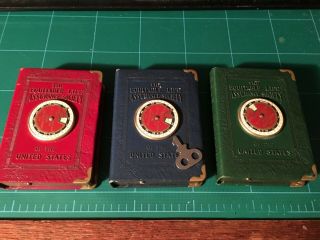 Vintage Set Of 3 Book Banks From The Equitable Assurance Society Boston W/1 Key
