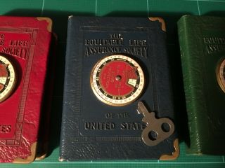 Vintage Set of 3 Book Banks from The Equitable Assurance Society Boston w/1 Key 3