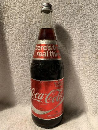 Full 32oz Coca - Cola Foil Label No Deposit Soda Bottle