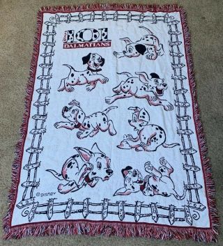 Vintage Disney 101 Dalmatians Woven Tapestry Beacon Blanket Dog Puppies 69”x46”