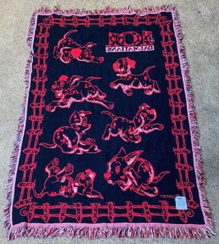 Vintage Disney 101 Dalmatians Woven Tapestry Beacon Blanket Dog Puppies 69”x46” 2
