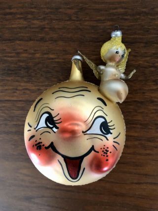 Vintage Hand Painted Blown Glass Di Carlini Christmas Ornament