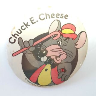 Chuck E Cheese Pin Badge 1982 Pizza Time Theatre Mouse Large 3 Inch Ad Vintage
