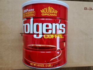 Attic Find Vintage Folger’s Coffee Tin Can,  3 Lbs,  7 " Drip Grind
