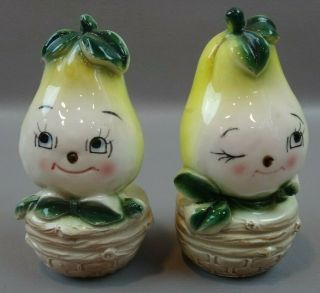Vintage Anthropomorphic Pear Figurine Salt & Pepper Shakers Japan