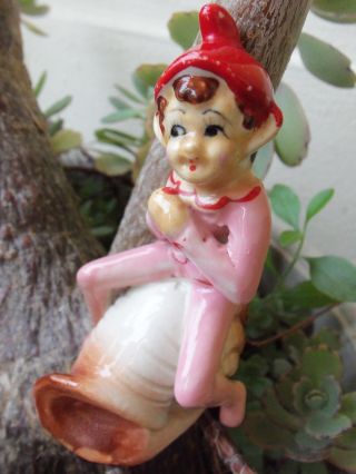 Vintage Ceramic Red Hat Elf/pixie Riding Snail Occupied Japan
