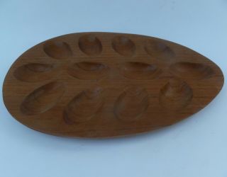 Vintage Mid Century Modern Teak Wood Deviled Egg Serving Platter