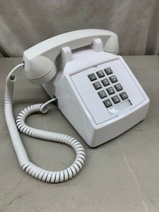 Vtg Retro Mod Pure White Desk Telephone Push Button Phone