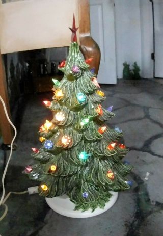 Vintage Ceramic Christmas Tree Electric Light Up Wind Up Musical Xmas Decoration