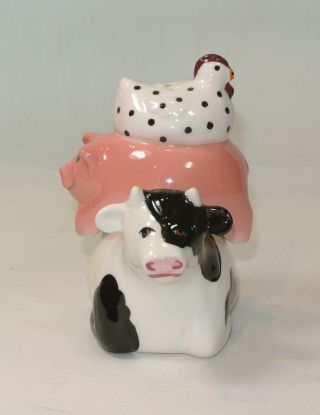 Clay Art Pottery Cow Stack Salt And Pepper Shakers S&p Pig Chicken