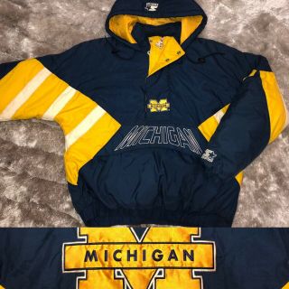 Vintage 1990’s Starter University Of Michigan Wolverines Anorak Puffer Jacket Lg