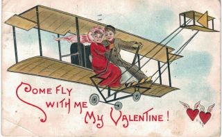 Hb Griggs Hbg Valentine Come Fly With Me Biplane Embossed 1910 A/s