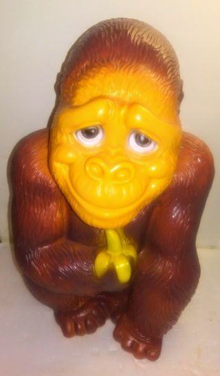 Vtg 1971 Gorilla Monkey With Banana Plastic Piggy Bank York Vinyl Prod Corp
