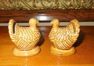 2 Old Sweet Vintage Brown Pottery Porcelain Turkey Place Card Setting Holders