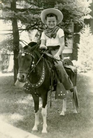 At1 Vintage Photo Cowboy On His Studded Pony Saddle Bags C Early 1900 
